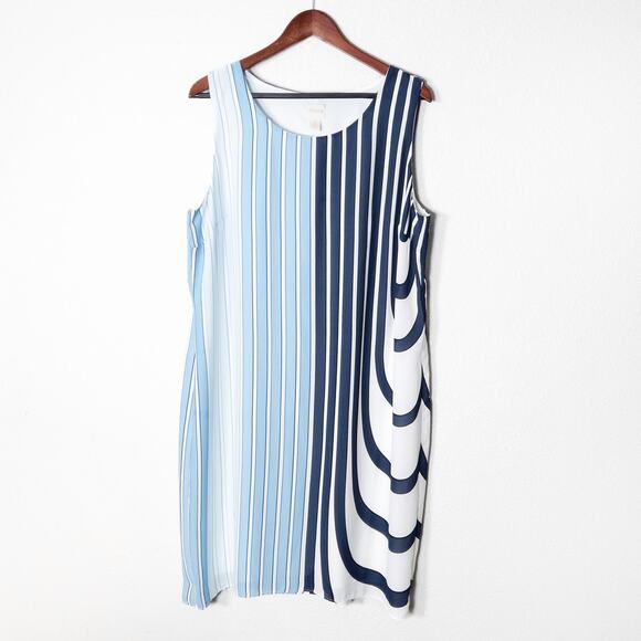 Chico’s Women’s Dress Blue Striped Travelcore Coastal Resortwear Size 3 (XL/16) - Picture 1 of 6